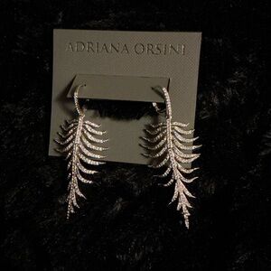 New $140 ADRIANA ORSINI Earrings silver fern dangle luxury sparkle pierced
